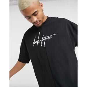 ASOS Dark Future Oversized T-Shirt Black Logo Embroidered Size S NWT